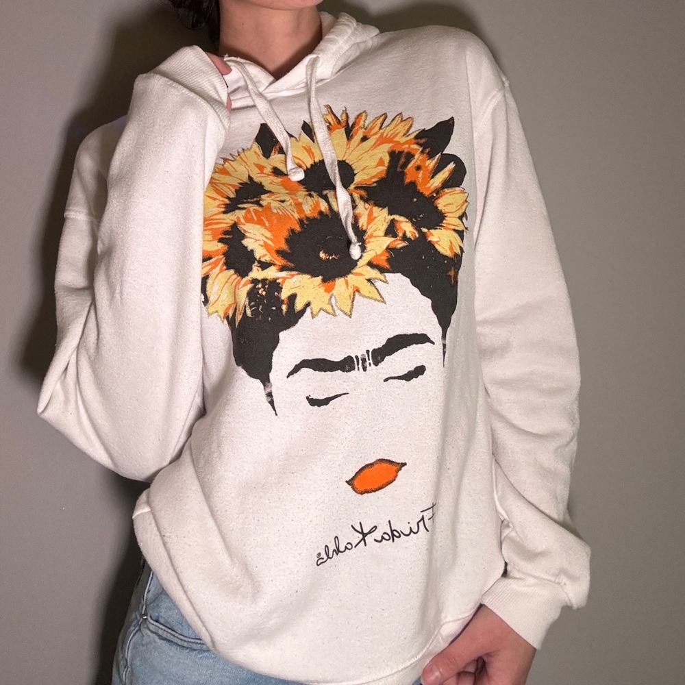 White Graphic Hoodie with Frida Kahls